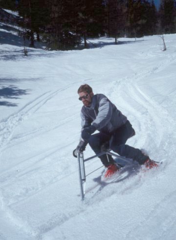 Ian Watson spring skiing in warm slush in contravention <br />of rule number 6! Lake Louise, 1990.