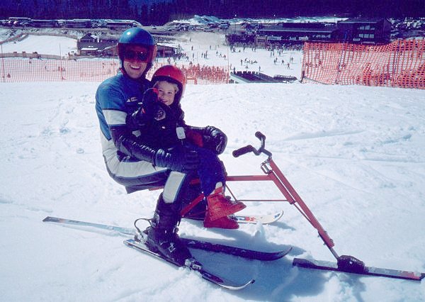 But at least Charlie enjoyed the ride! Lake Louise, Alberta, Spring, 1991.
