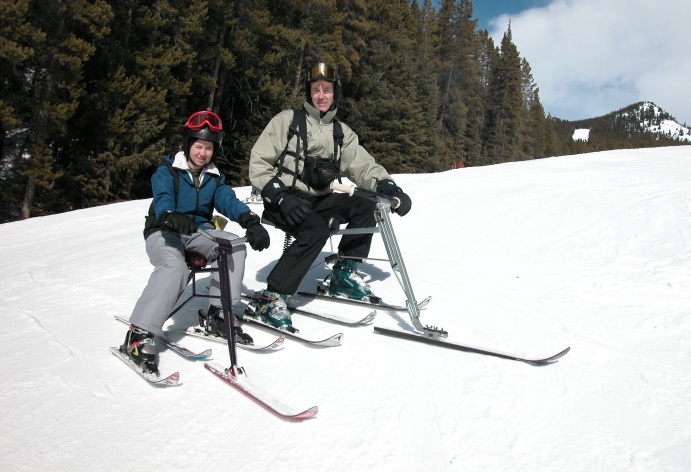 Sarah and Dad skibiking at Lake Louise, Alberta. April, 2003.
