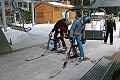 Preparing to load the chairlift. Notice how the skibikes are sitting <br />nicely on the platform between the riders legs...